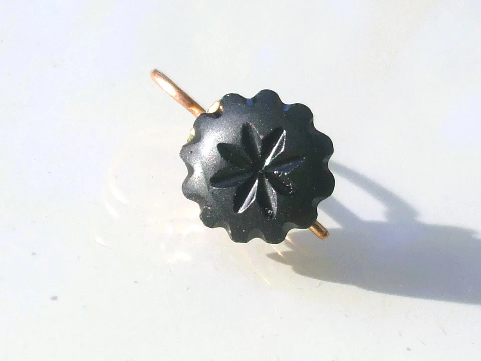 BELLE BOUCLE D'OREILLE ANCIENNE en OR ROSE 18K avec PIERRE NOIRE / UNE SEULE ! - Photo 2/4