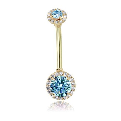 AVORA 10K Gold Cubic Zirconia CZ Frame Belly Button Ring Body Jewelry (14 Gauge)