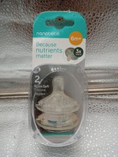 Nanobebe Silicone Bottle Nipples Fast Flow 6m Extra Soft 2 Pack New
