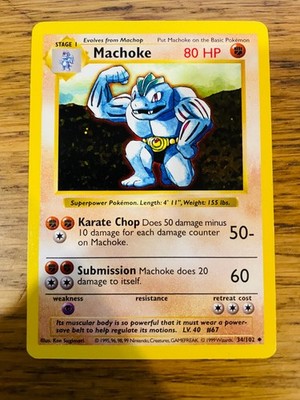 NEAR MINT! Schattenloser Machoke (34/102) Base Set Seltene Pokemon Karte! SCHNELLER VERSAND!