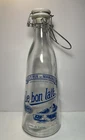 Le Bon Lait 60s French Glass Milk Bottle Normandie Wire & Porcelain Top Vintage