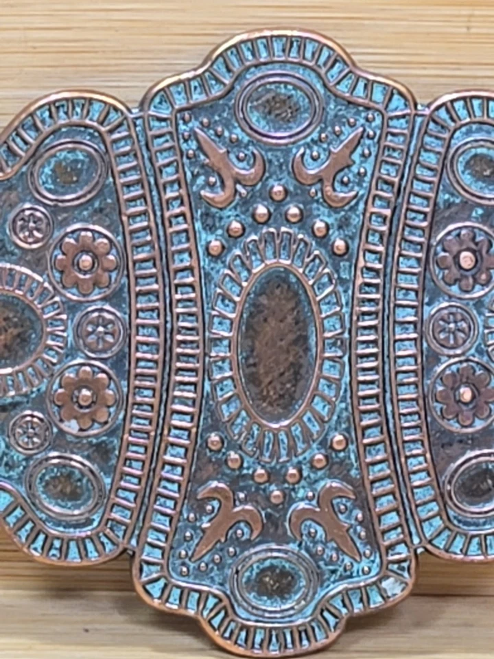 Vintage Cobre con Hebilla de Cinturón Petina Flores Florales Bohemio Marroquí   Foto 3 de 4