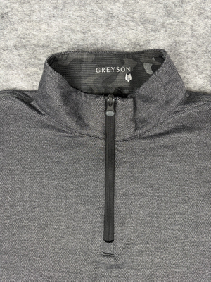 ヘイホー様美品グレイソンGREYSONハーフジップセーター Greyson Pullover Mens L Grey Herringbone Quarter Zip Pullover