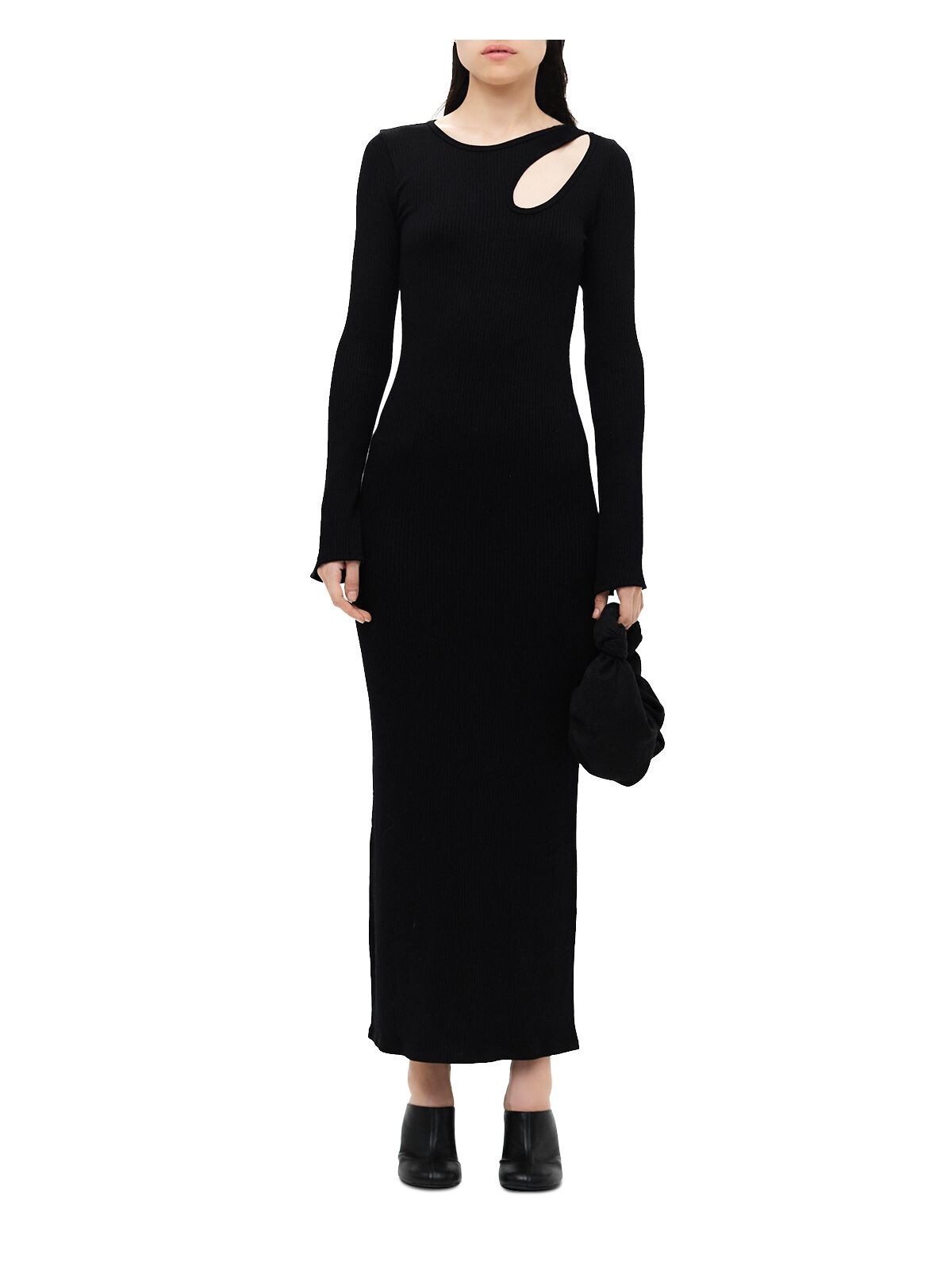 SIMON MILLER Womens Black Ribbed Long Sleeve Round Neck Maxi Sheath Dress XXS