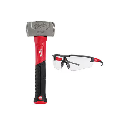 3 Lbs. Fiberglass Drilling Hammer and Clear Safety Glasses Anti-Scratch Lenses