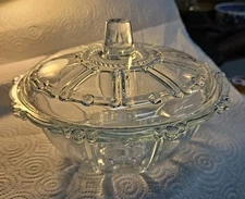 Vintage Candy Dish with Lid Beaded Panel Design Clear Glass 7”