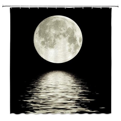 Full Moon Shower Curtain Ocean Night Scenery Sea Water Super Moon Astronomy B...