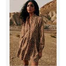 NWT Sezane Hidaya Dress  Embroidered Cream and Chestnut FR36/US6