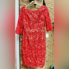 NWT Eliza J Embroidered Missy Lace Overlay Coral Sheath Dress Size 10