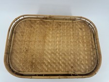 Vintage Wicker Rattan Bamboo Serving Tray Tiki Lap Midcentury Modern Boho set 6