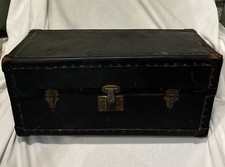 Antique Wood Doll Steamer Trunk Travel Case 4 Drawers  Hangers W Clothes