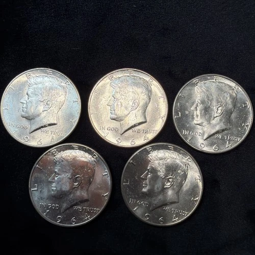 Lot of 5 Uncirculated 1964-P John F Kennedy Silver Half Dollar Coins