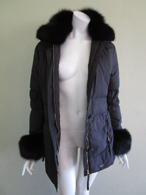 blugirl Blumarine Fur Trim Down Puffer Coat in Black Size 42 $1595