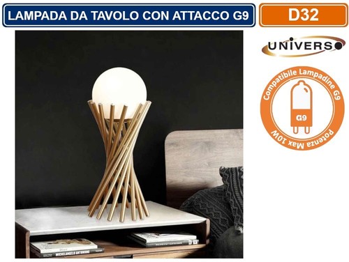 X Lámpara De Mesa Tubular De Bronce Con Esfera De Vidrio D32 Bombilla G9 Uni - Imagen 5 de 6
