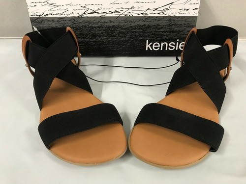 NEW Kensie Women's Brianna Cross Strap Flat Sandals Black - Picture 4 of 14