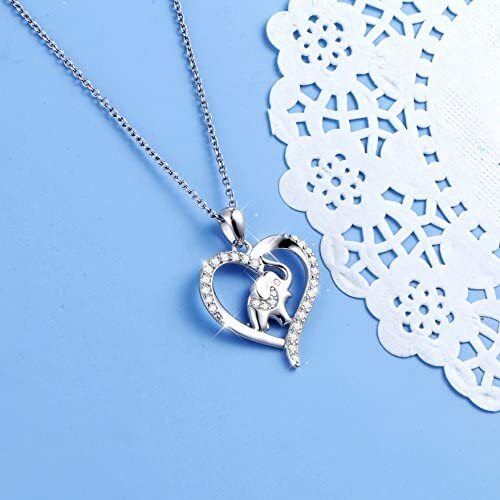 S925 Sterling Silver Lucky Elephant Love Heart Necklace for Women Daughter Girl - Bild 3 von 12