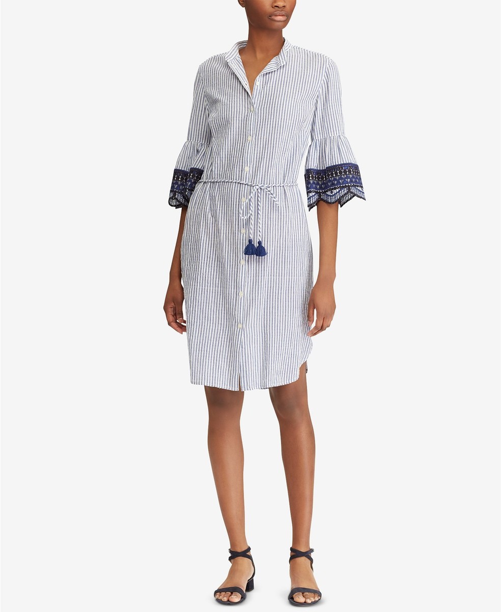 Lauren Ralph Lauren Embroidered-Cuff Dress - Blue/White 8