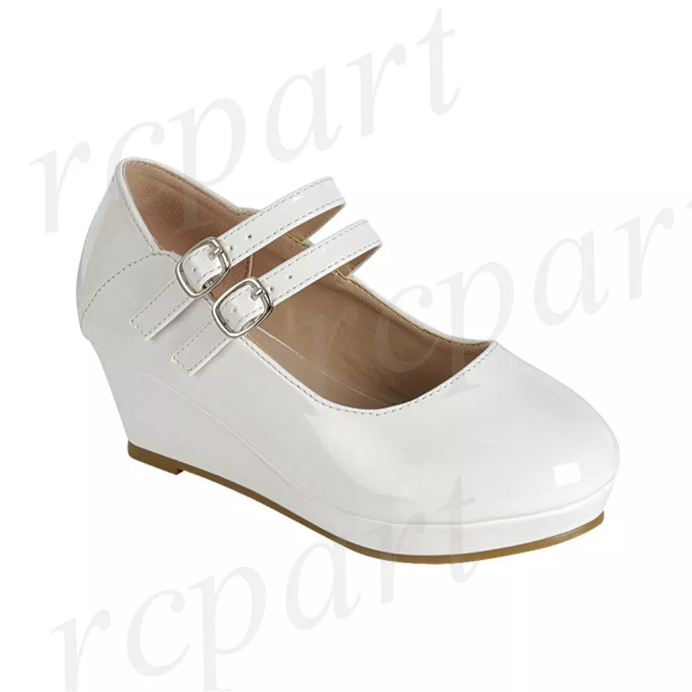 New girl s kids formal dress Wedge wedding round close toe shoes