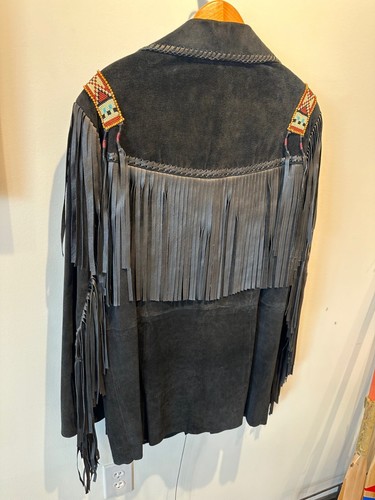 Scully Western Wear Black Suede Leather Beaded Bone Fringe Jacket Size 44 Men's - Picture 13 of 20