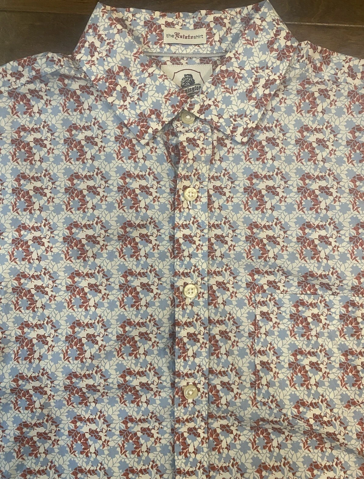 Kennington The Estate Shirt Blue Red Floral Short Sleeve Button Up Men's XL