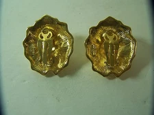 Cindy Adams Lions Head Clip-on Earrings 14K Plated Green Navette Rhinestone Eyes