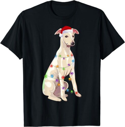 NEW LIMITED Whippet Christmas Lights Xmas Dog Lover Santa Hat T-Shirt Size S-5XL - Picture 1 of 2