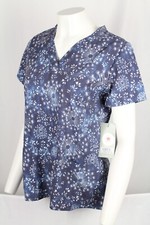 Maevn Prints Scrub Top Subtle Flower Women's 2 Pocket Stretch V-Neck Print 9810