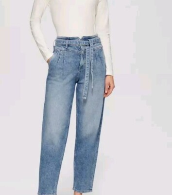 S. OLIVER Womens 6 Pleated Jeans Barrel Leg Walk In Love Relaxed Blue Denim