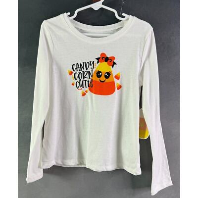 Kids Candy Corn Halloween Long Sleeve Shirt White Size 6 Glitter Print Unicorn