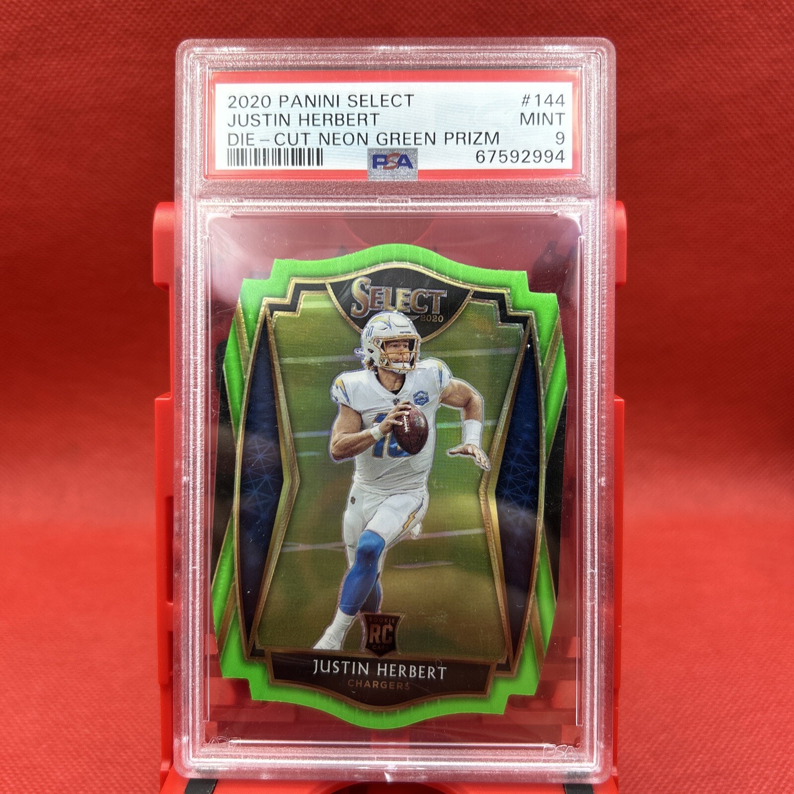 2020 Panini Select Justin Herbert RC Neon Green Premier Level Die Cut #144 PSA 9