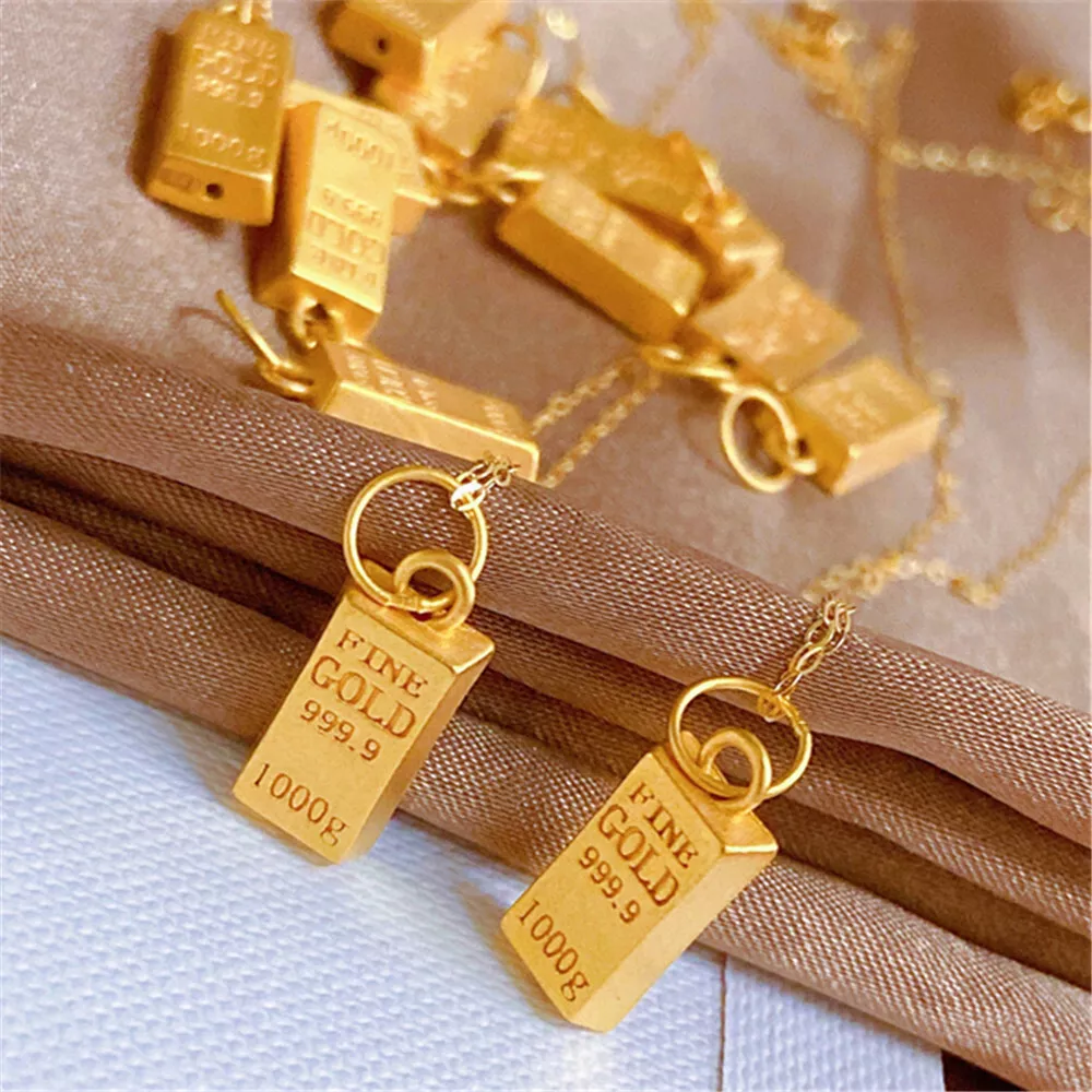 1pcs Real Pure 24k Yellow Gold Women 3D Small Gold Bar Charm Pendant  0.2-0.3g