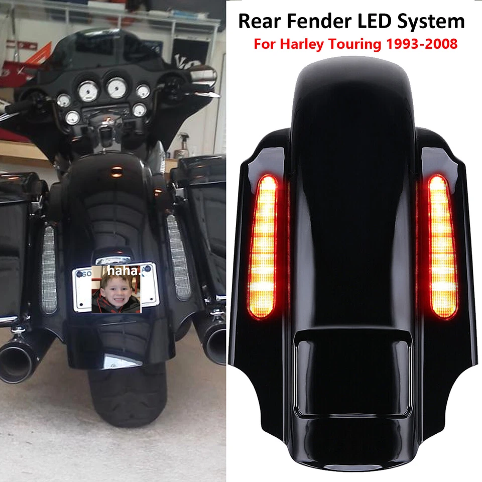 CVO 4" Extended Rear Fender w/ LED & Wire Harness For 1993-2008 Harley Touring - Image 3 of 4