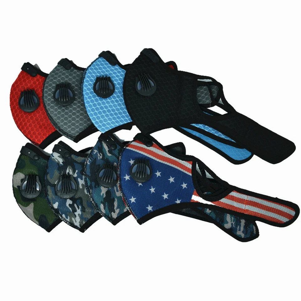 Face Mask with Active Carbon Filter Breathing Valves Reusable Cycling Sport Mesh - Image 2 of 4