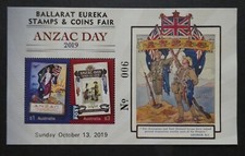 AUSTRALIA 2019 ANZAC DAY M/SHEET O/P BALLARAT EUREKA STAMP & COINS FAIR MUH