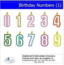 Embroidery Design Set - Birthday Numbers 1 - 10 Designs - 9 Formats - USB Stick