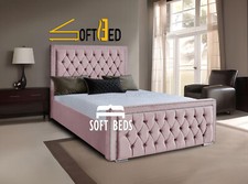 New Plush Velvet Studded Chesterfield Bed Storage Option Double King Super King