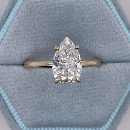 2Ct Pear Cut Lab Created Diamond Solitaire Engagement Ring 14K Yellow Gold Over