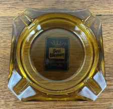 Vintage Best Western Amber Glass Ashtray Square Hotel Advertising Collectible