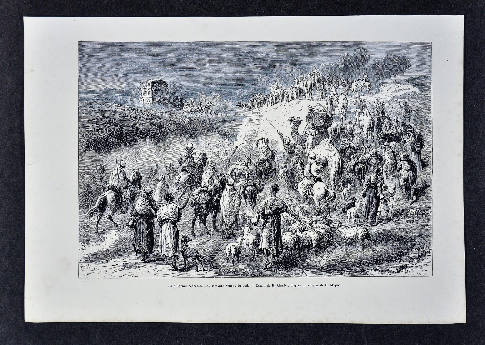 1880 Tour du Monde Print Meeting a Traveling Caravan North Africa Desert Algeria