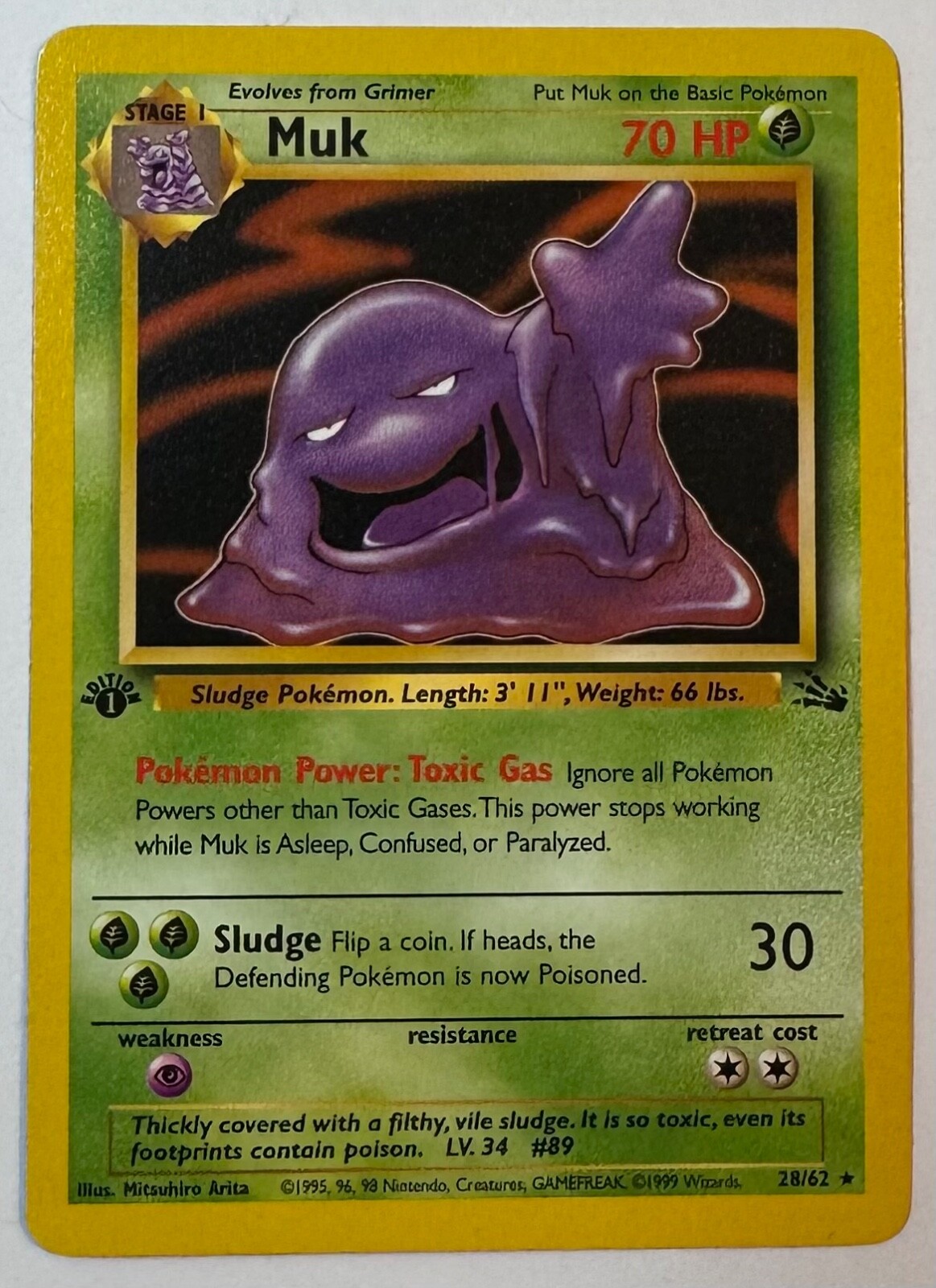 Muk - 28/62 - Pokemon Fossil 1st Edition Rare Card WOTC LP