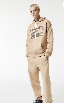 Hoodie Zip Sudadera Lacoste Loose Fit Crocodile Hombre Beige