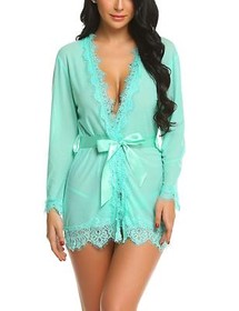 Women Sexy Lingerie Lace Robe Dress Babydoll Nightdress Sleepwear Kimono Shirt