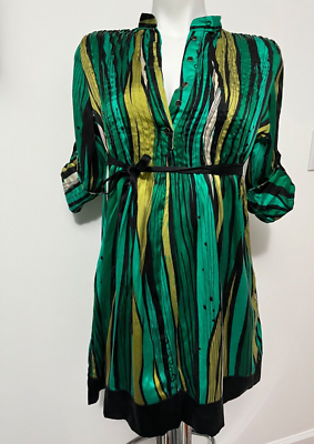 BEBE Multi Green Black Yellow Tunic Dress S | eBay