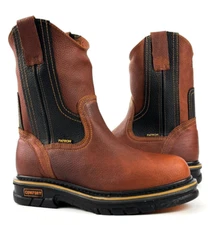 MENS WORK BOOTS OIL FULL GRAIN LEATHER BROWN SLIP RESISTANT BOTAS DE TRABAJO