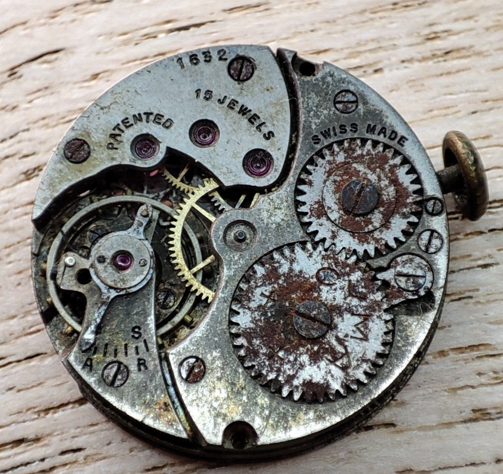 Vintage 23.6mm Watch Movement 1632 for Parts or Repair