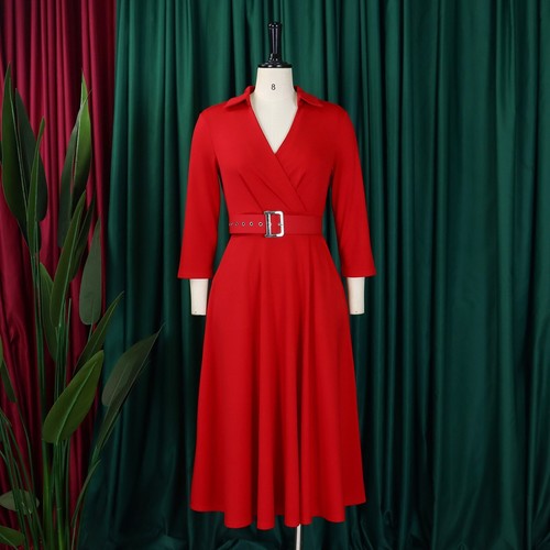 Damen Übergröße Herbst Revers Mode Temperament Plissee Kleid Arbeitskleidung Kleider - Bild 31 von 72