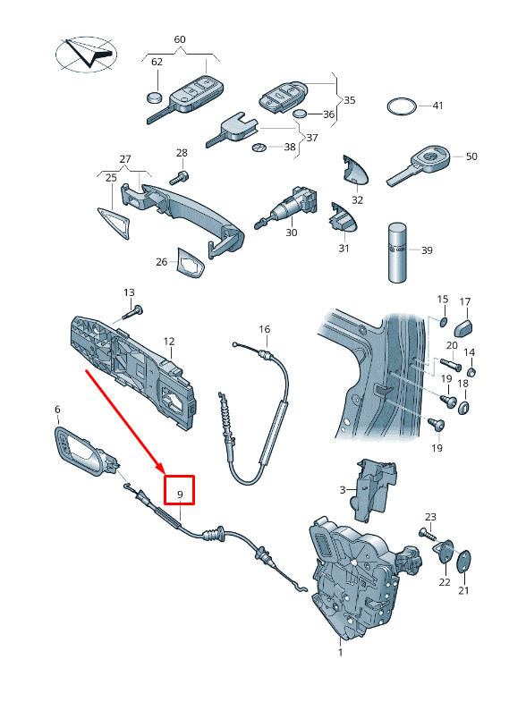 Câble de déverrouillage de porte avant pour VW Golf VI 5K Mk6 5K4837085F