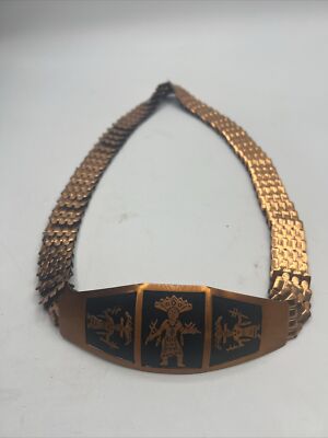 Vintage 1970s Stretchy Belt Solid Copper Scale Aztec Indian 