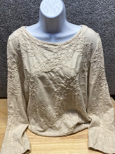 J. Jill Pure Jill Womens XL Beige Long Sleeve Basic Textured Floral Top