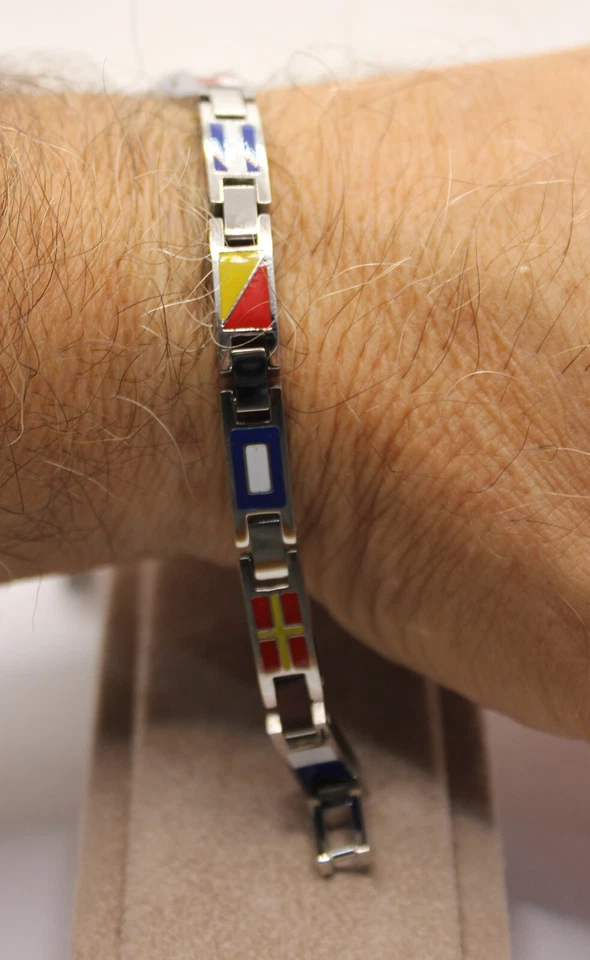 BRACCIALE UOMO ACCIAIO BANDIERINE SMALTATE NAUTICA SAILING FLAGS CM 19-21 EXPLOI - Immagine 4 di 4